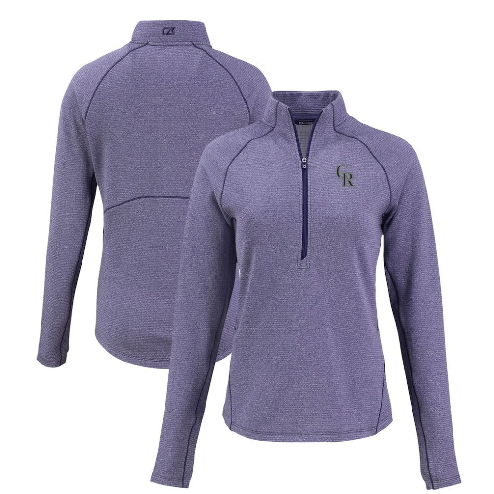 Colorado Rockies Cutter & Buck Women's Peshastin Eco Fleece Recycled Raglan Half-Zip Top - Heather Purple Tops