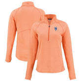 New York Mets Cutter & Buck Women's Peshastin Eco Fleece Recycled Raglan Half-Zip Top - Heather Orange Tops
