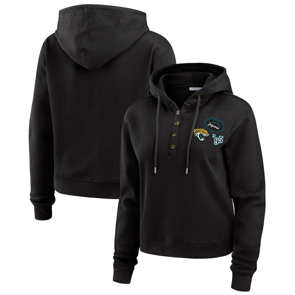 Jacksonville Jaguars WEAR by Erin Andrews Women's Plus Size Waffle Hoodie Pullover Top Black