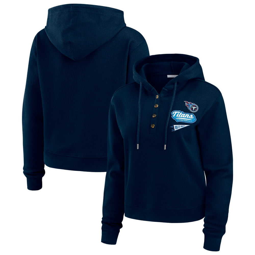 Tennessee Titans WEAR by Erin Andrews Women's Plus Size Waffle Hoodie Pullover Top Navy