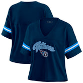 Tennessee Titans WEAR by Erin Andrews Women's Plus Size Color Block Boxy T-Shirt Navy/White