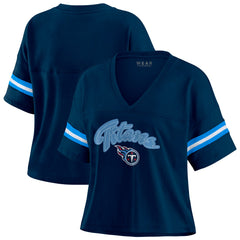 Tennessee Titans WEAR by Erin Andrews Women's Plus Size Color Block Boxy T-Shirt Navy/White