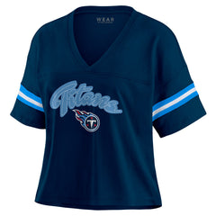 Tennessee Titans WEAR by Erin Andrews Women's Plus Size Color Block Boxy T-Shirt Navy/White
