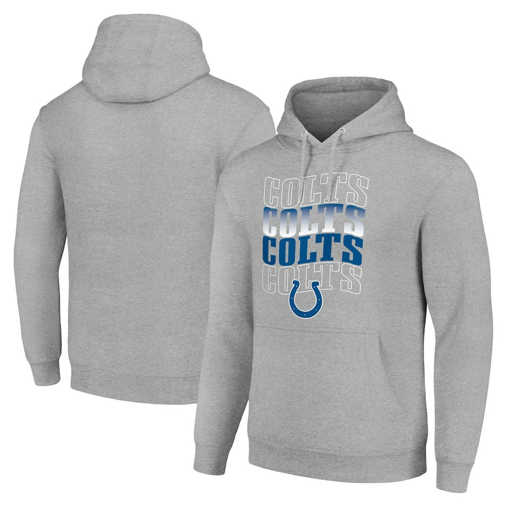 Indianapolis Colts Starter Four Team Name Logo Fleece Pullover Hoodie Heather Gray