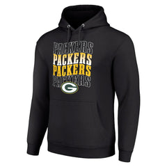 Green Bay Packers Starter Four Team Name Logo Fleece Pullover Hoodie Black