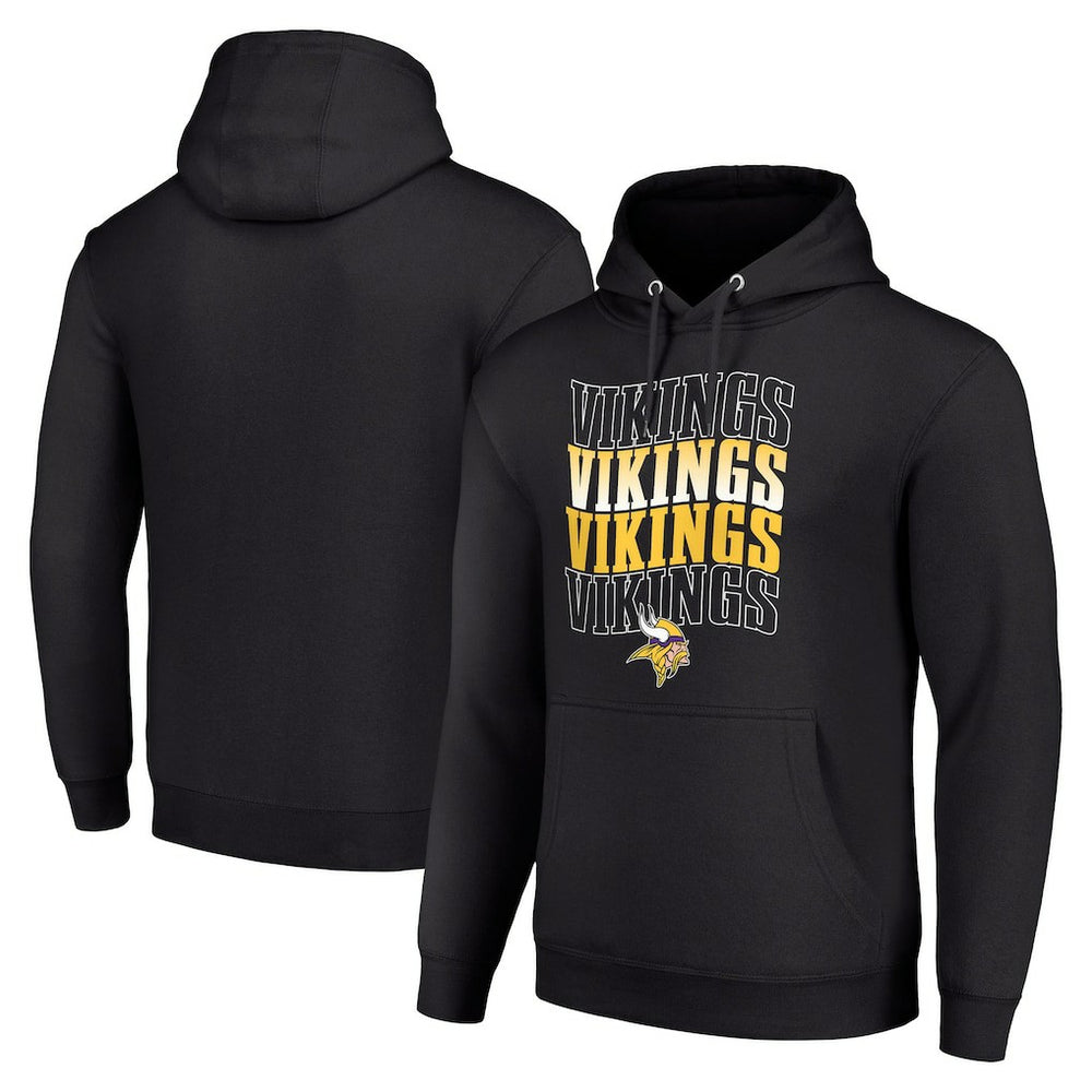 Minnesota Vikings Starter Four Team Name Logo Fleece Pullover Hoodie Black