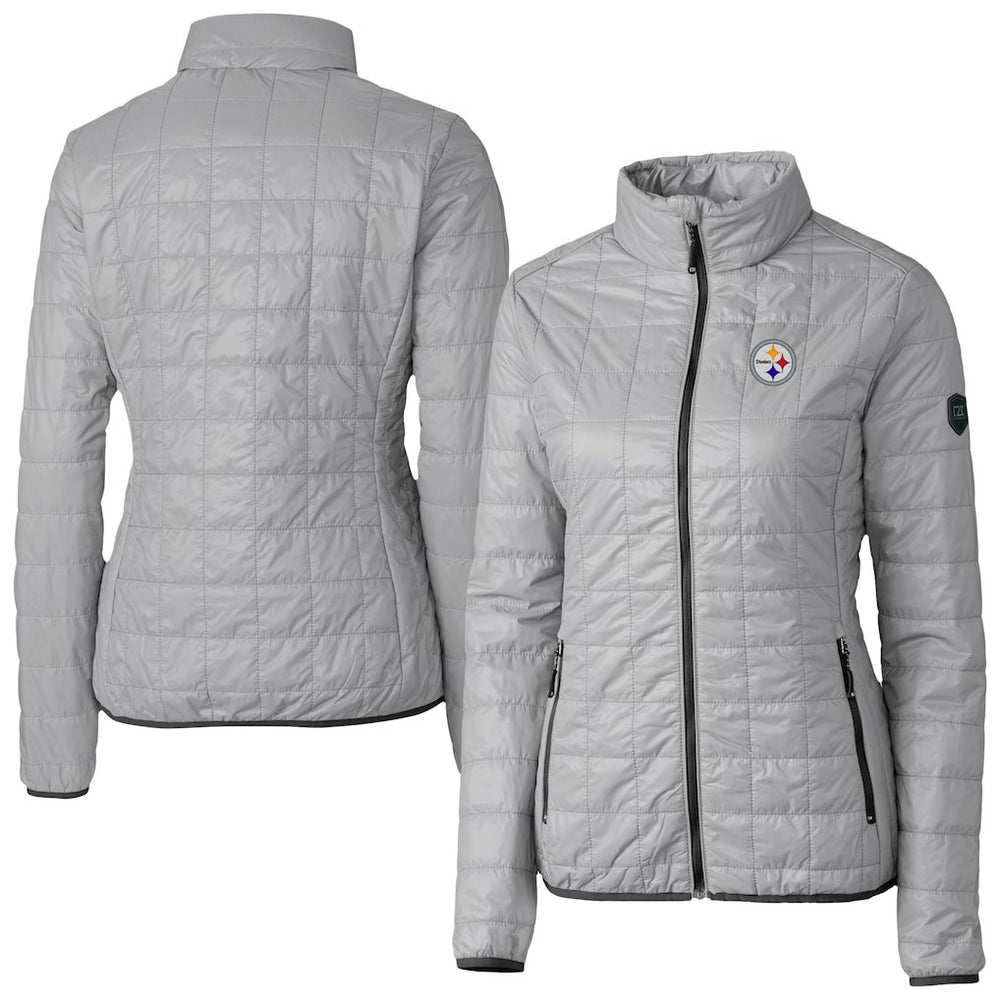 Pittsburgh Steelers Cutter & Buck Women's Rainier PrimaLoft Eco Insulated Full-Zip Puffer Jacket Gray