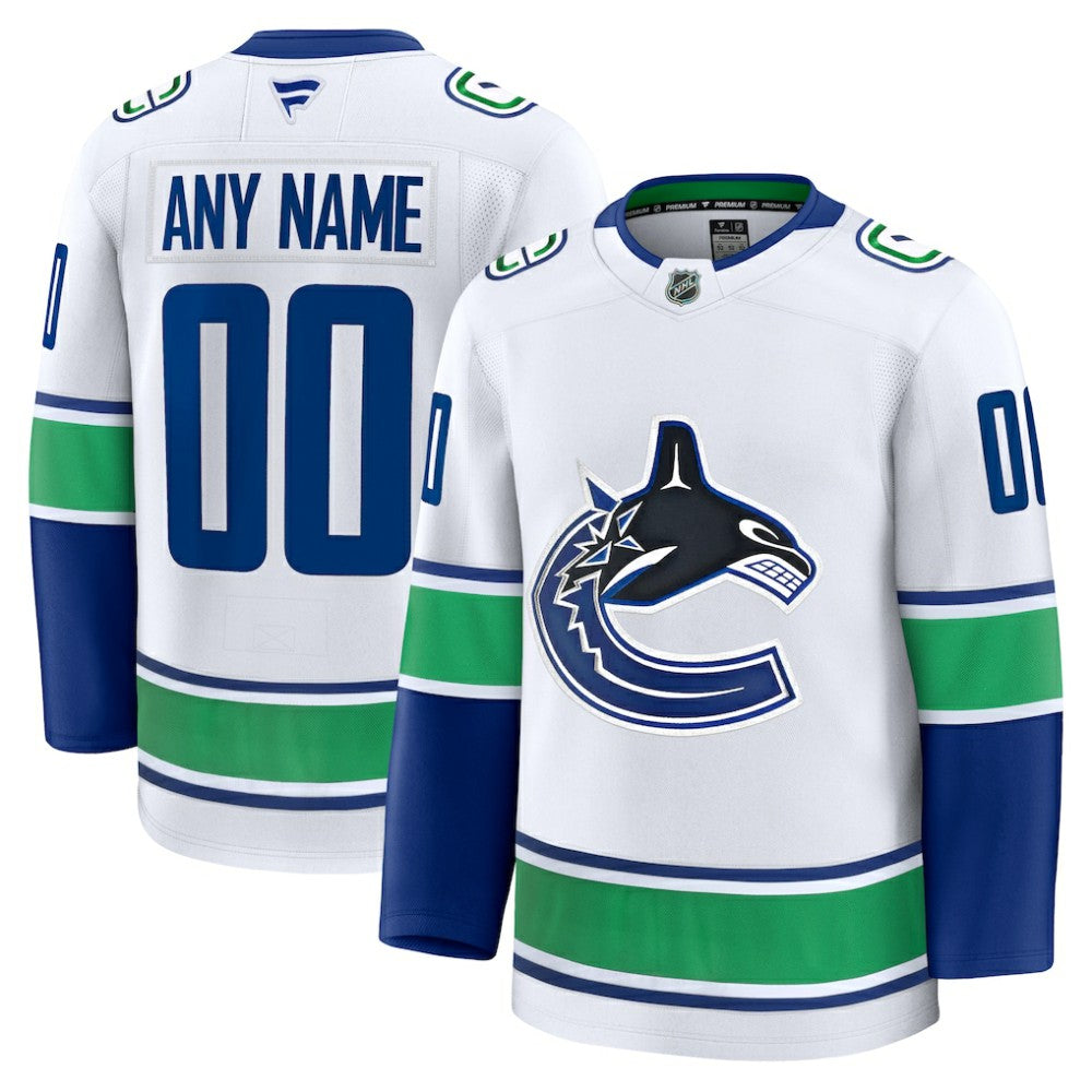 NHL,Custom Vancouver Canucks Fanatics Away Premium Custom Jersey - White
