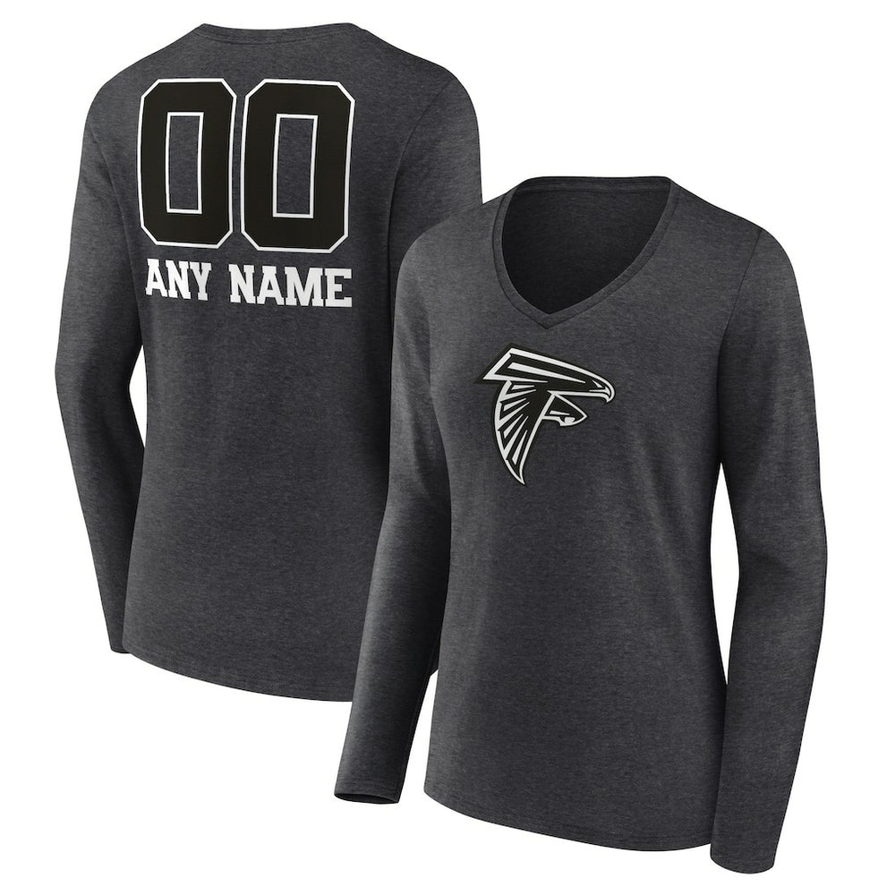 Atlanta Falcons Women's Personalized Name & Number Monochrome V-neck T-Shirt Charcoal