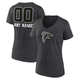 Atlanta Falcons Women's Personalized Name & Number Monochrome V-Neck Long Sleeve T-Shirt Charcoal