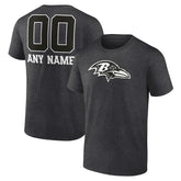 Baltimore Ravens Personalized Name & Number Monochrome T-Shirt Charcoal