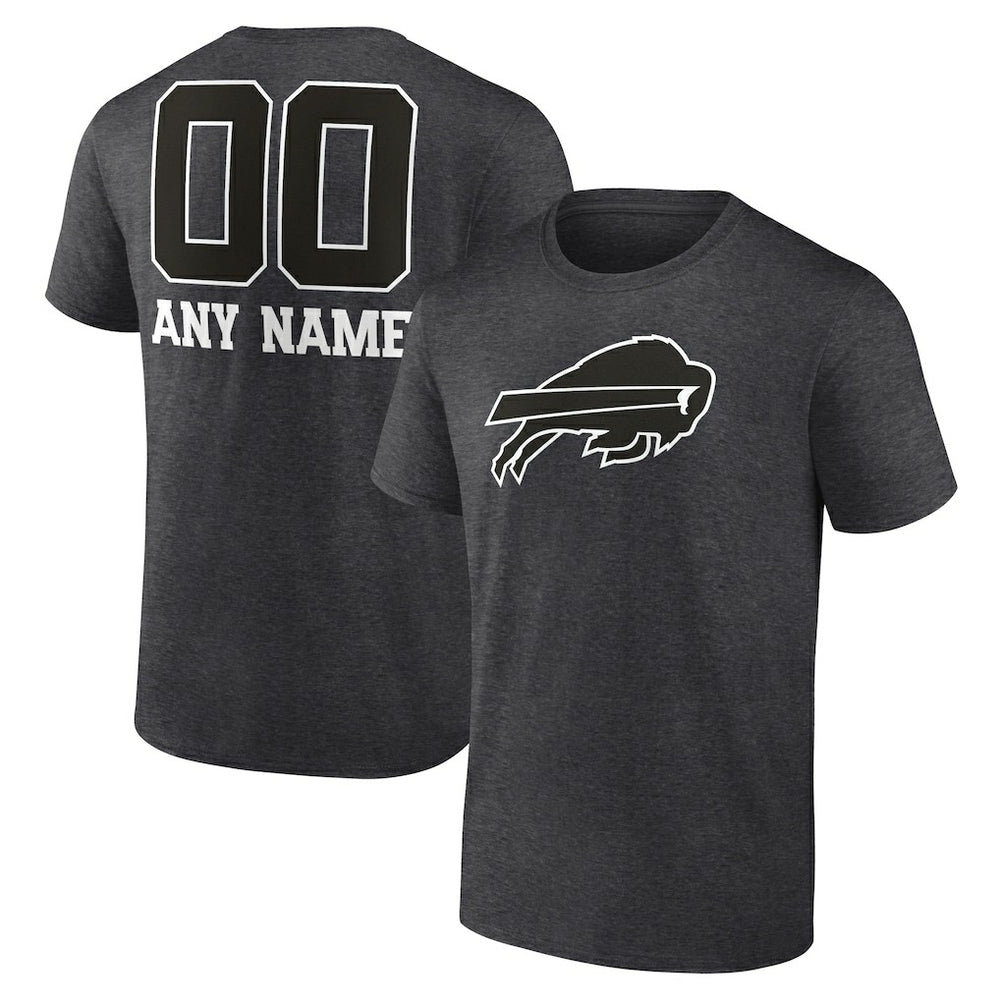 Buffalo Bills Personalized Name & Number Monochrome T-Shirt Charcoal