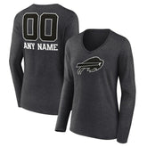 Buffalo Bills Women's Personalized Name & Number Monochrome V-neck T-Shirt Charcoal