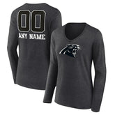 Carolina Panthers Women's Personalized Name & Number Monochrome V-neck T-Shirt Charcoal