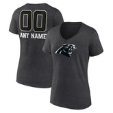 Carolina Panthers Women's Personalized Name & Number Monochrome V-Neck Long Sleeve T-Shirt Charcoal