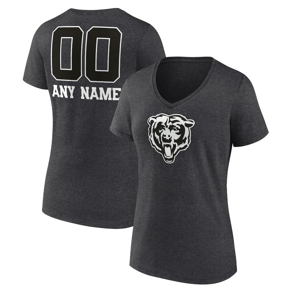 Chicago Bears Women's Personalized Name & Number Monochrome V-Neck Long Sleeve T-Shirt Charcoal