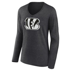 Cincinnati Bengals Women's Personalized Name & Number Monochrome V-neck T-Shirt Charcoal