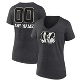 Cincinnati Bengals Women's Personalized Name & Number Monochrome V-Neck Long Sleeve T-Shirt Charcoal