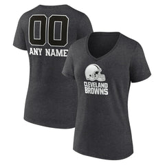 Cleveland Browns Women's Personalized Name & Number Monochrome V-Neck Long Sleeve T-Shirt Charcoal