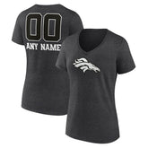 Denver Broncos Women's Personalized Name & Number Monochrome V-Neck Long Sleeve T-Shirt Charcoal