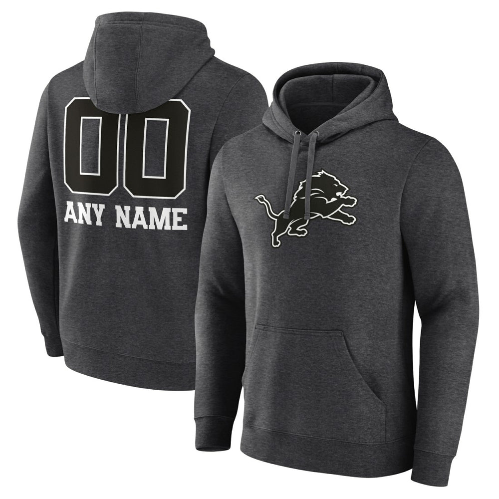 Detroit Lions Personalized Name & Number Monochrome Pullover Hoodie Charcoal