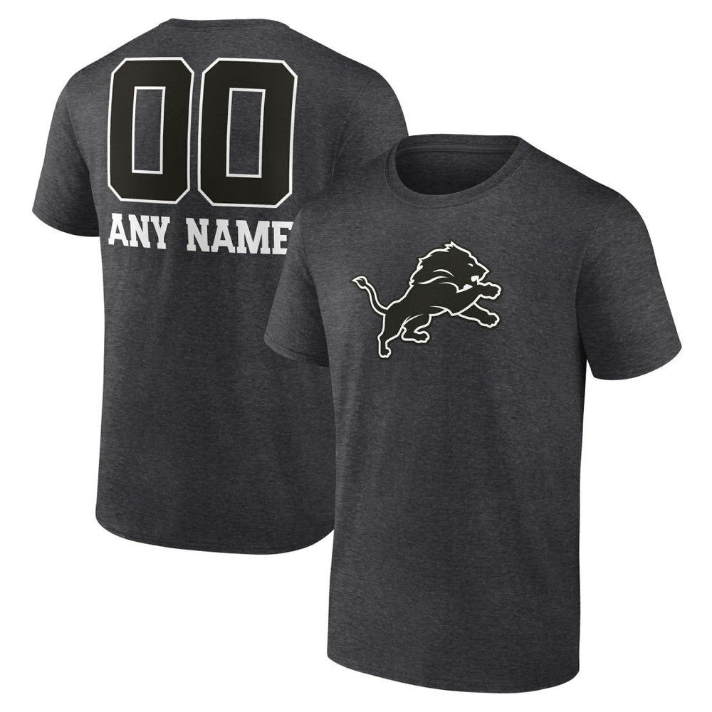 Detroit Lions Personalized Name & Number Monochrome T-Shirt Charcoal