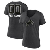 Detroit Lions Women's Personalized Name & Number Monochrome V-Neck Long Sleeve T-Shirt Charcoal