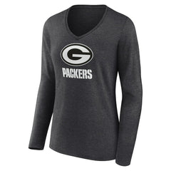 Green Bay Packers Women's Personalized Name & Number Monochrome V-neck T-Shirt Charcoal