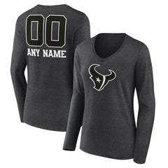 Houston Texans Women's Personalized Name & Number Monochrome V-neck T-Shirt Charcoal
