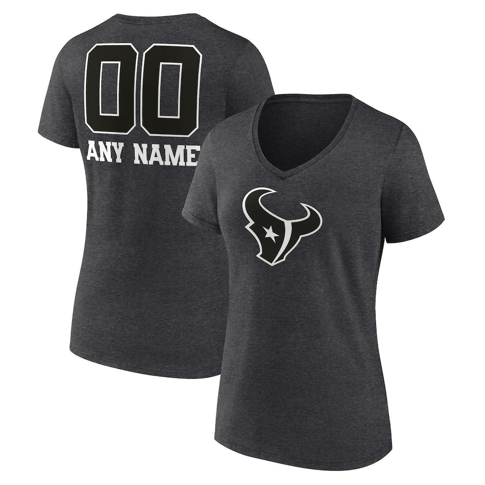Houston Texans Women's Personalized Name & Number Monochrome V-Neck Long Sleeve T-Shirt Charcoal