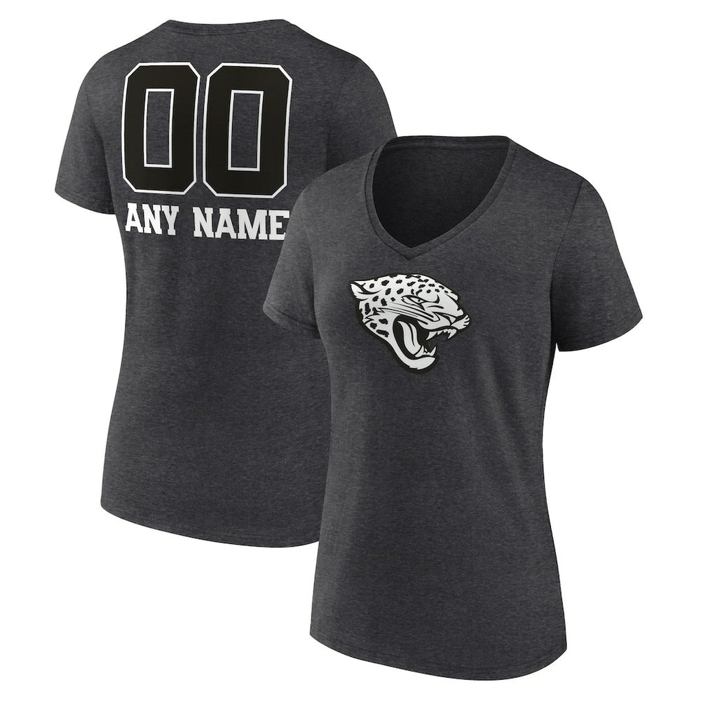 Jacksonville Jaguars Women's Personalized Name & Number Monochrome V-Neck Long Sleeve T-Shirt Charcoal