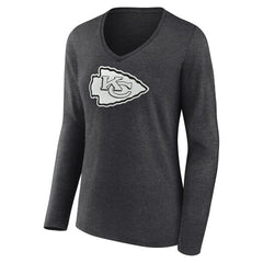 Kansas City Chiefs Women's Personalized Name & Number Monochrome V-neck T-Shirt Charcoal