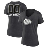 Kansas City Chiefs Women's Personalized Name & Number Monochrome V-Neck Long Sleeve T-Shirt Charcoal