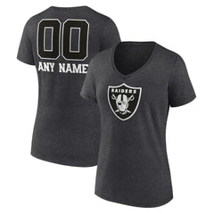 Las Vegas Raiders Women's Personalized Name & Number Monochrome V-Neck Long Sleeve T-Shirt Charcoal