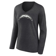 Los Angeles Chargers Women's Personalized Name & Number Monochrome V-neck T-Shirt Charcoal