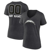 Los Angeles Chargers Women's Personalized Name & Number Monochrome V-Neck Long Sleeve T-Shirt Charcoal