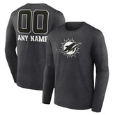 Miami Dolphins Personalized Name & Number Monochrome Long Sleeve T-Shirt Charcoal