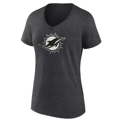 Miami Dolphins Women's Personalized Name & Number Monochrome V-Neck Long Sleeve T-Shirt Charcoal