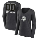 Minnesota Vikings Women's Personalized Name & Number Monochrome V-neck T-Shirt Charcoal