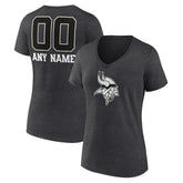 Minnesota Vikings Women's Personalized Name & Number Monochrome V-Neck Long Sleeve T-Shirt Charcoal