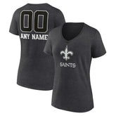 New Orleans Saints Women's Personalized Name & Number Monochrome V-Neck Long Sleeve T-Shirt Charcoal