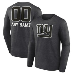 New York Giants Personalized Name & Number Monochrome Long Sleeve T-Shirt Charcoal