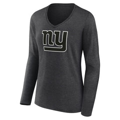 New York Giants Women's Personalized Name & Number Monochrome V-neck T-Shirt Charcoal
