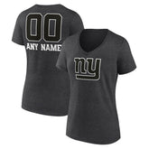 New York Giants Women's Personalized Name & Number Monochrome V-Neck Long Sleeve T-Shirt Charcoal