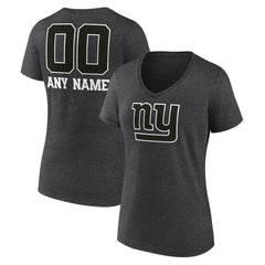 New York Giants Women's Personalized Name & Number Monochrome V-Neck Long Sleeve T-Shirt Charcoal