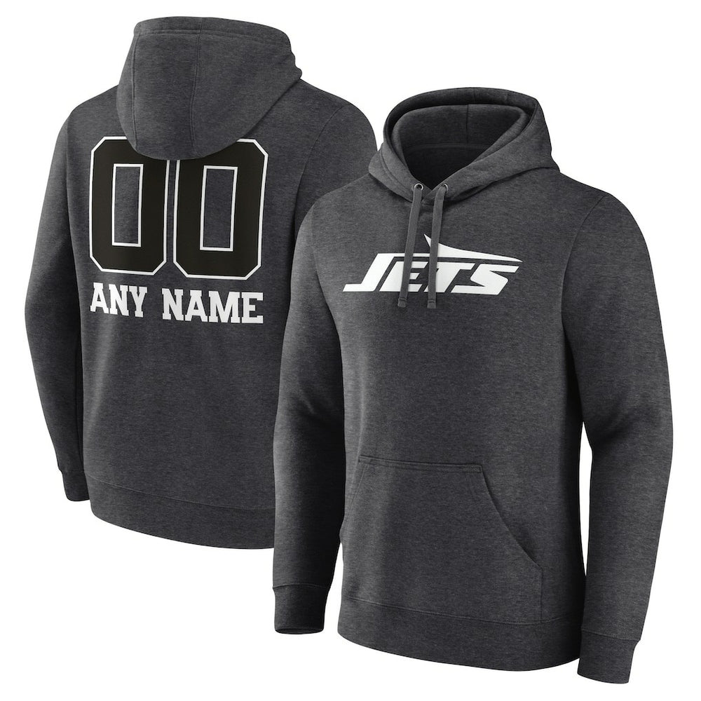 New York Jets Personalized Name & Number Monochrome Pullover Hoodie Charcoal