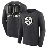 Pittsburgh Steelers Personalized Name & Number Monochrome Long Sleeve T-Shirt Charcoal