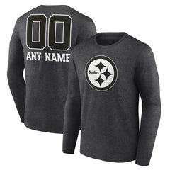 Pittsburgh Steelers Personalized Name & Number Monochrome Long Sleeve T-Shirt Charcoal