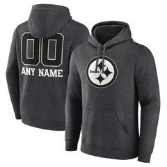 Pittsburgh Steelers Personalized Name & Number Monochrome Pullover Hoodie Charcoal