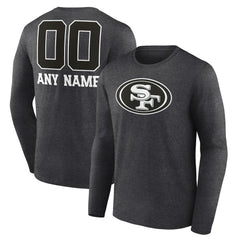 San Francisco 49ers Personalized Name & Number Monochrome Long Sleeve T-Shirt Charcoal